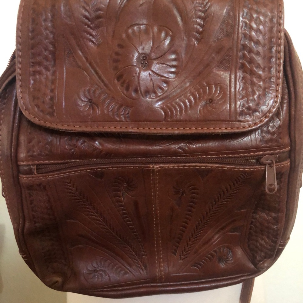 Beautiful Brown tooled Embossed Leather Backpack